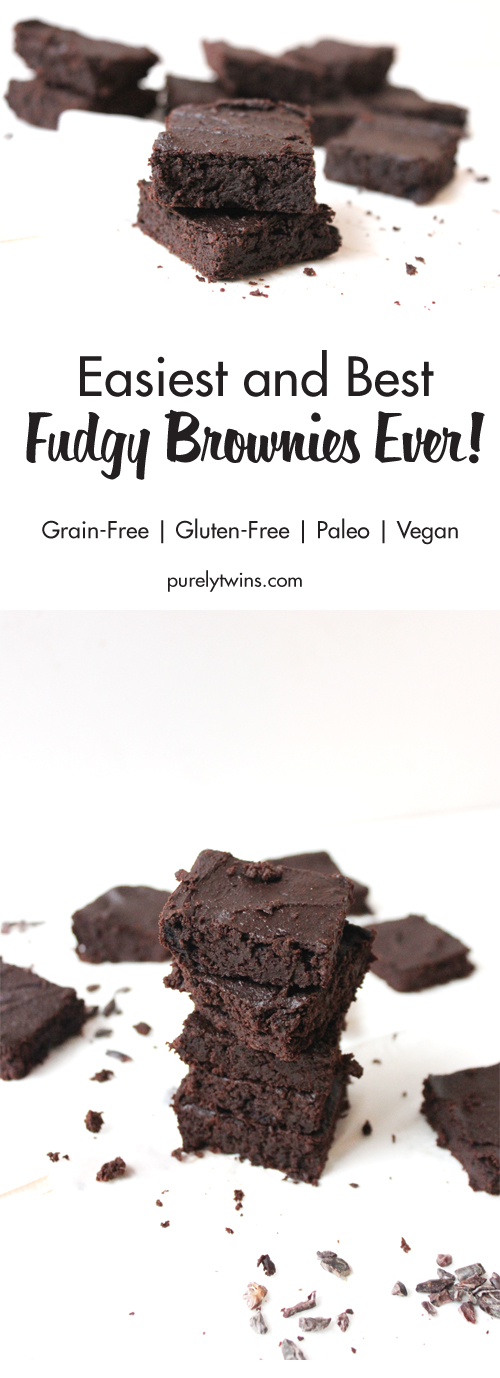 Easiest & Best Brownies EVER!! Seriously the easiest and best brownie recipe you will ever make! These fudgy chocolate brownies are made with 8 ingredients and naturally gluten-free, grain-free, vegan and paleo!
