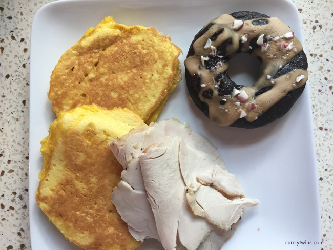 egg-coconut-pancakes-turkey-lunch-with-peppermint-mocha-donut