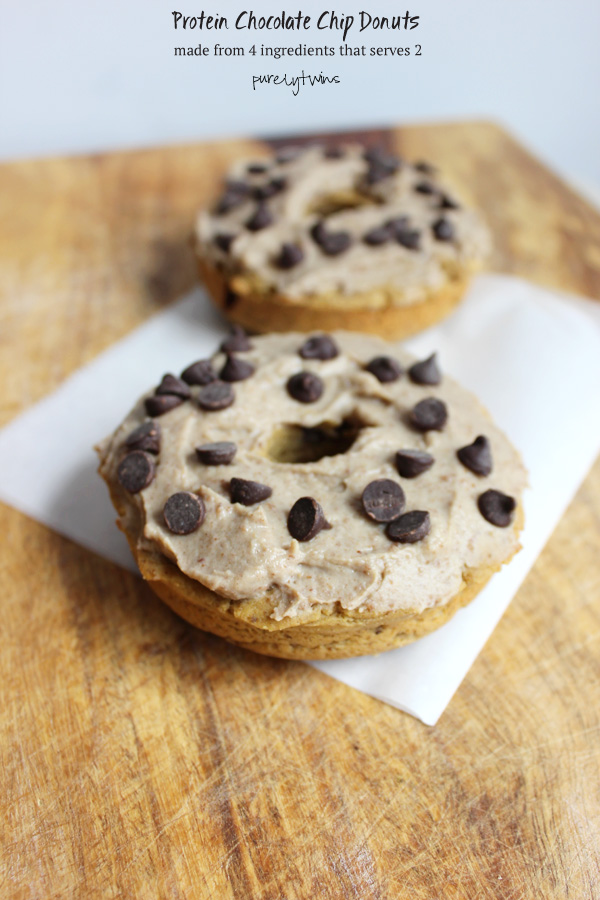 Quick and EASY 4 ingredient chocolate chip protein baked DONUTS for TWO grain-free gluten-free egg-free low-sugar || purelytwins.com