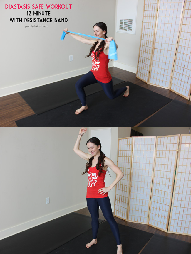 home workout using bodyweight and resistance band for post-partum mom safe for those with diastasis recti ||purelytwins.com #postpartum #bodyafterbaby