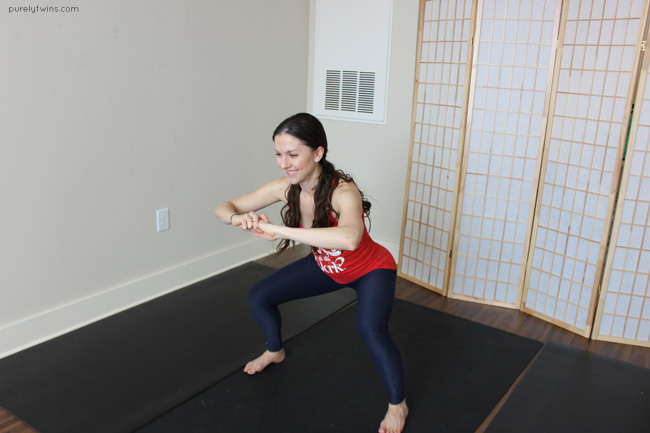 in and out jump squats for cardio leg burner exercise plus it's great for post-partum moms and those with diastasis recti safe. A workout to do at home in under 15 minutes. purelytwins.com