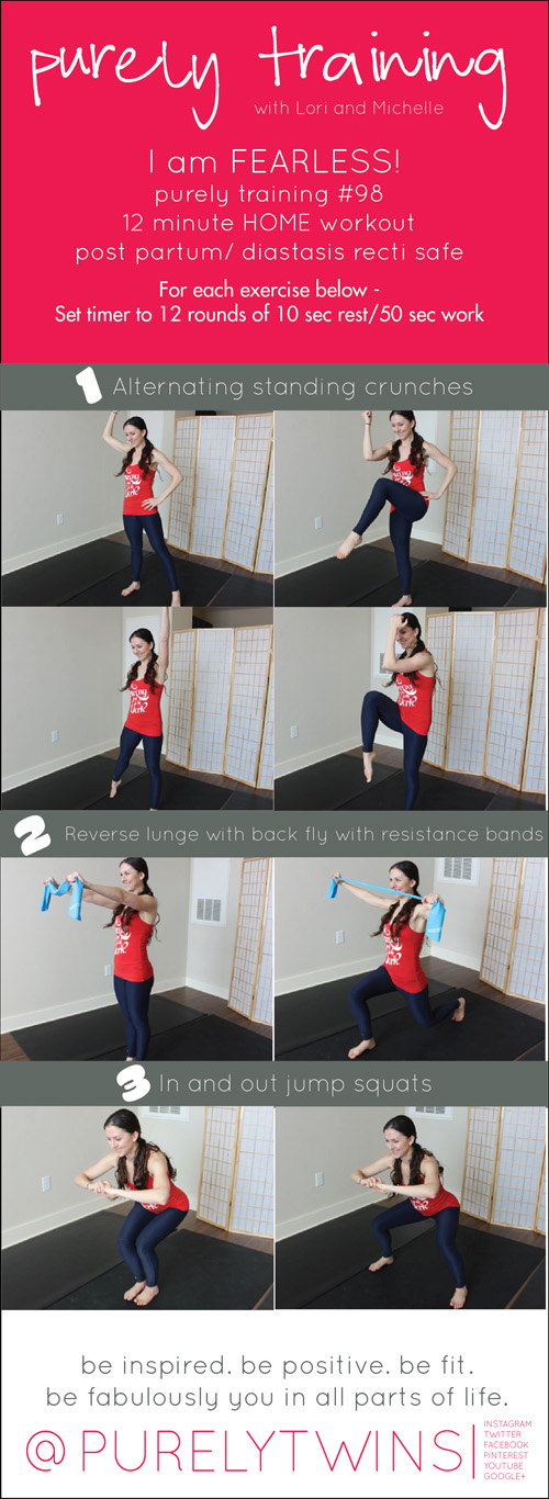 Are you a busy mom? Suffer from diastasis recti? Need a quick workout that you can do at home? Try this 12 minute routine that targets the whole body. Workout is safe for those that have ab separation post partum || purelytwins.com 