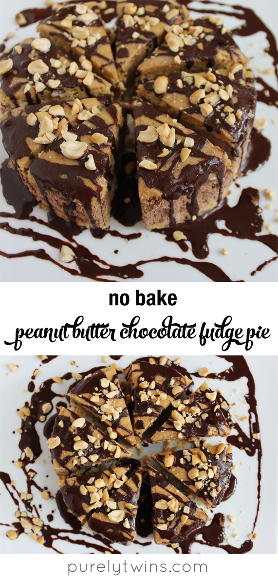 No bake healthy chocolate protein peanut butter fudge pie that is FREE of gluten, grains, dairy, eggs, and low in sugar. | purelytwins.com 