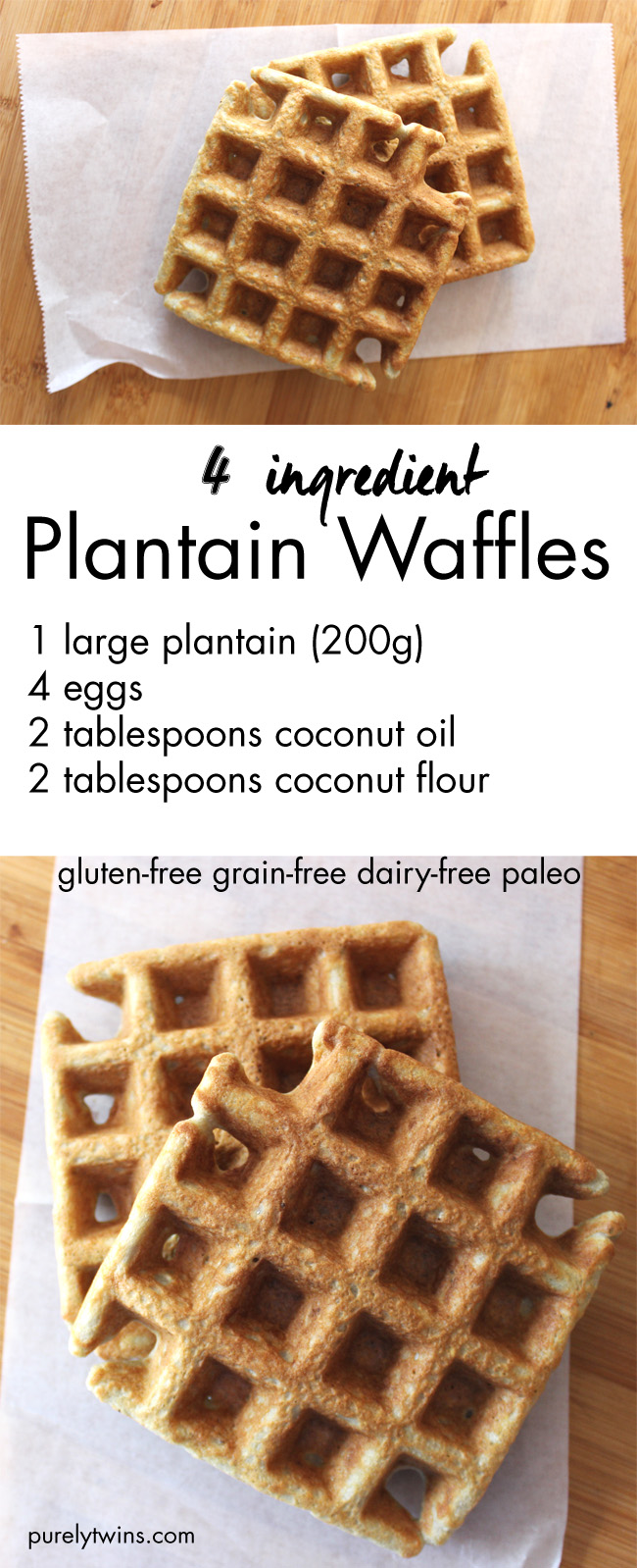 How to make grain-free gluten-free paleo plantain waffle recipe. Simple. Healthy waffles for everyday meal. |Purelytwins.com