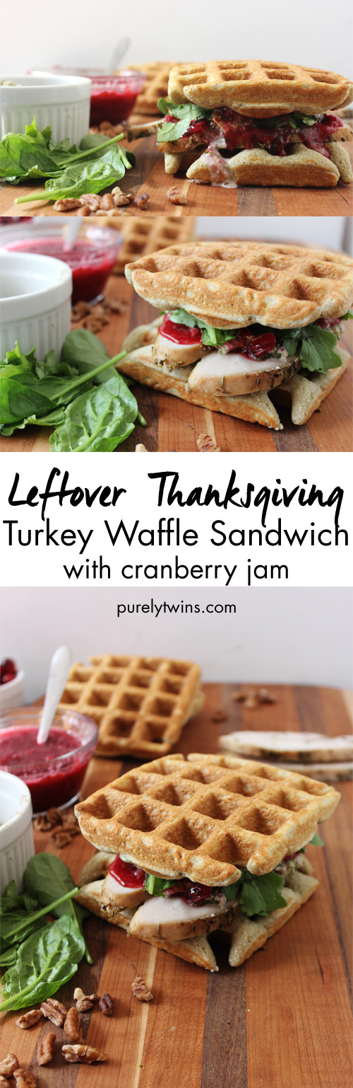 Plantain waffles to make savory turkey cranberry sandwiches with creamy broccoli. If you have leftovers this is how to eat them up! | purelytwins.com