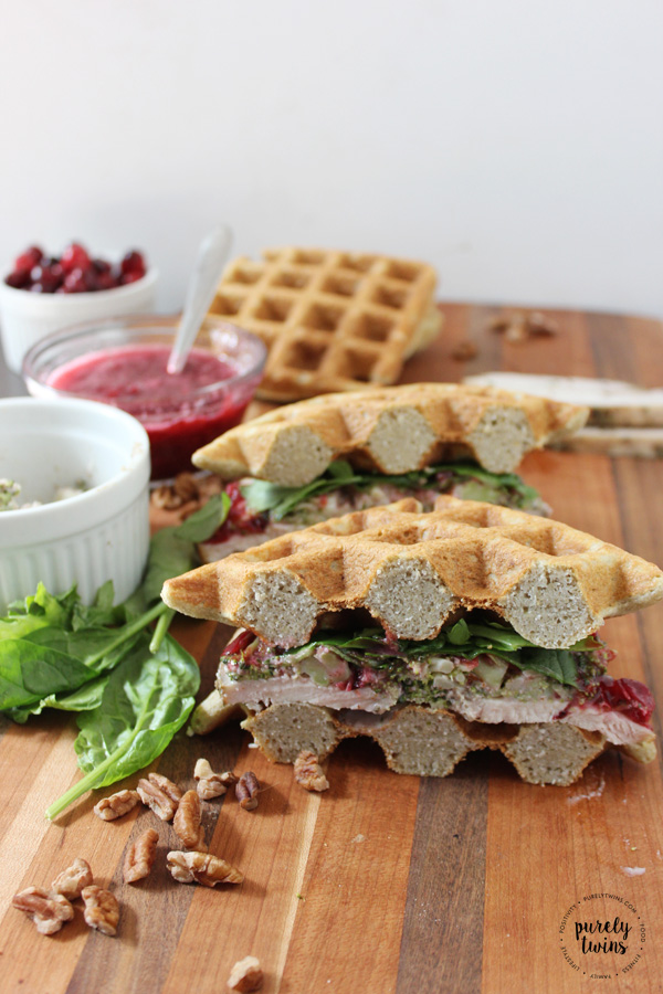 Leftover turkey cranberry sandwich made with real foods. Grain-free gluten-free and dairy-free waffle sandwich recipe perfect to enjoy after Thanksgiving. Paleo friendly and made with plantain waffles.