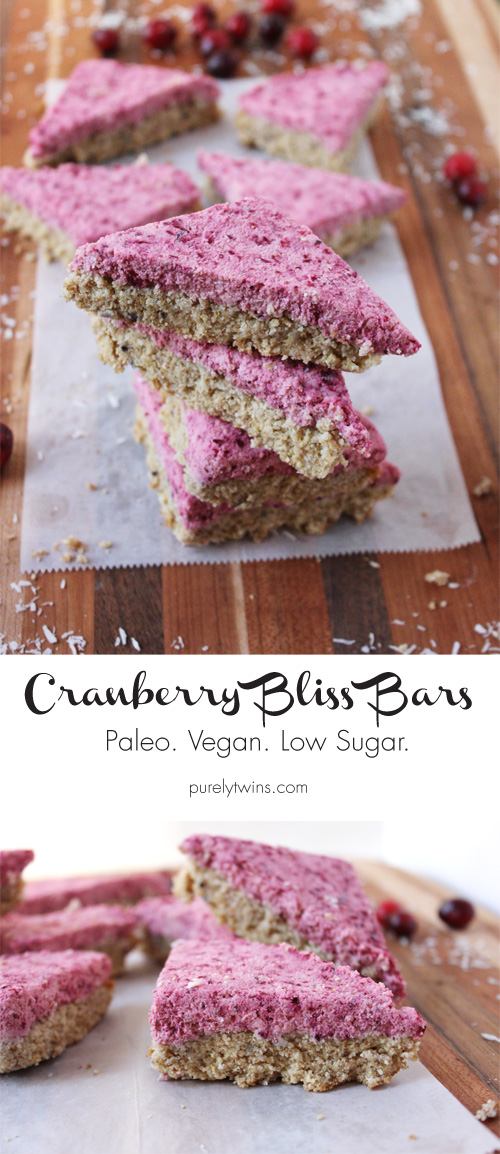 Paleo vegan low sugar cranberry bliss bar recipe! A true holiday favorite! Our version of Cranberry Bliss Bars - a knockoff of the Starbuck's treat. 