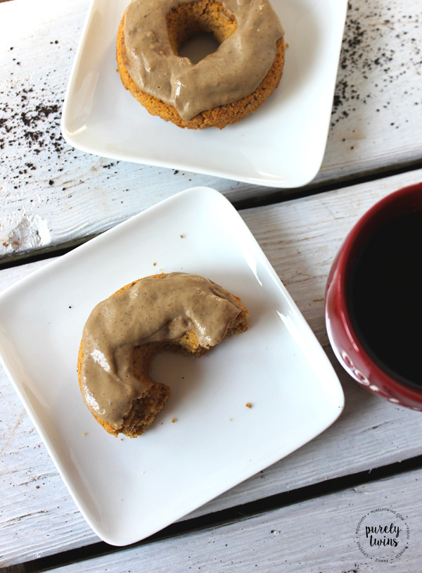 Easy healthy gluten-free dairy-free grain-free pumpkin spice baked donut recipe with coffee glaze that's low in sugar!