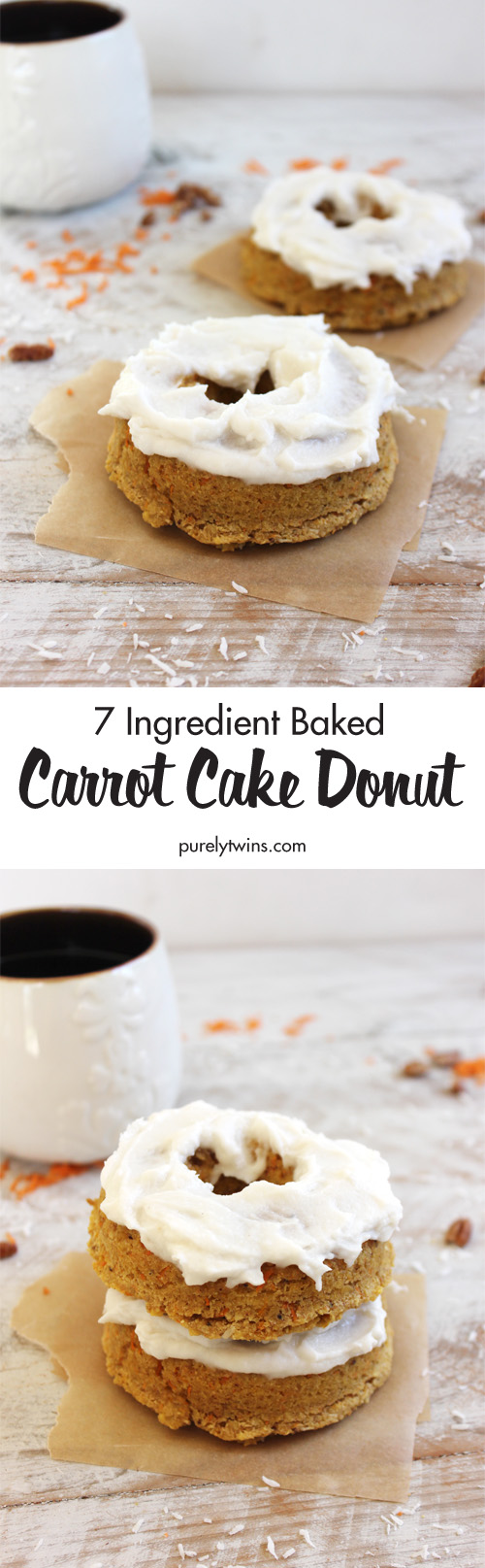  Baked Carrot Cake Donuts made from only 7 simple ingredients and with dairy-free coconut butter frosting. This easy baked donut recipe is perfect way to enjoy the classic carrot cake for breakfast with a warm cup of coffee. Carrot Cake Baked Donuts that are gluten-free, paleo, vegan and no sugar added making it a low sugar donut. 