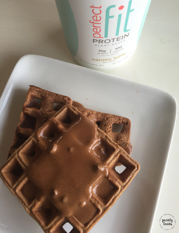 Perfect fit protein waffles using vanilla latte and chocolate glaze.