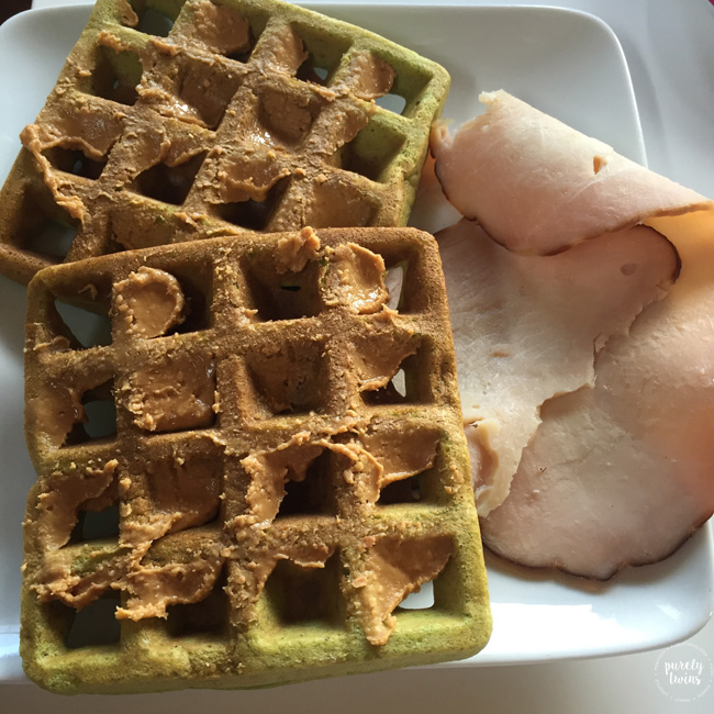 Simple lunch I enjoyed during my 2nd trimester. Plantain waffles with peanut butter and sliced turkey.