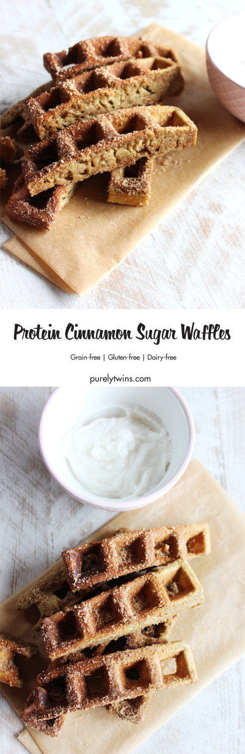 Breakfast Waffle Sticks made easy! Healthy Gluten-free Cinnamon Sugar Protein Waffle Sticks - Single serving waffles which taste like a fresh, hot churro minus the nasties! Grain-free, dairy-free packed with protein. A must make recipe. 