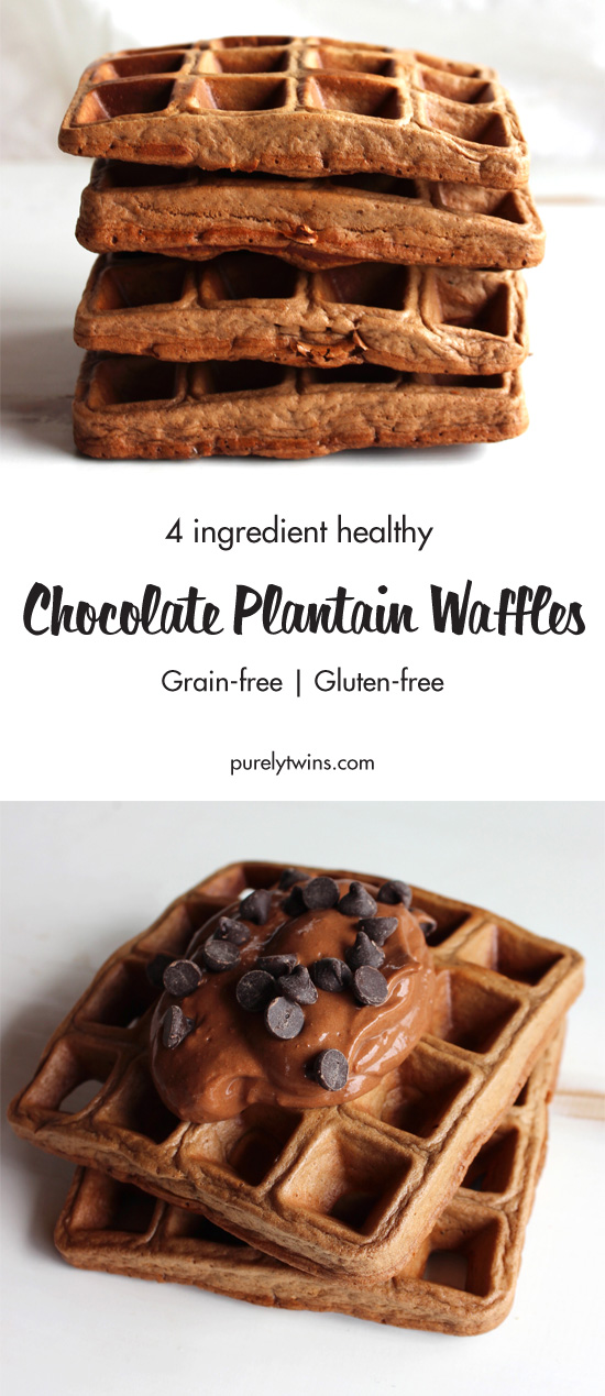 Chocolate for breakfast? YES! Healthy too. Just 4 ingredients. NUT-FREE Paleo waffles. 10 minutes later you have yourself healthy chocolate waffle recipe to enjoy for breakfast or anytime of the day. Gluten-free waffle recipe that the whole family will love. 