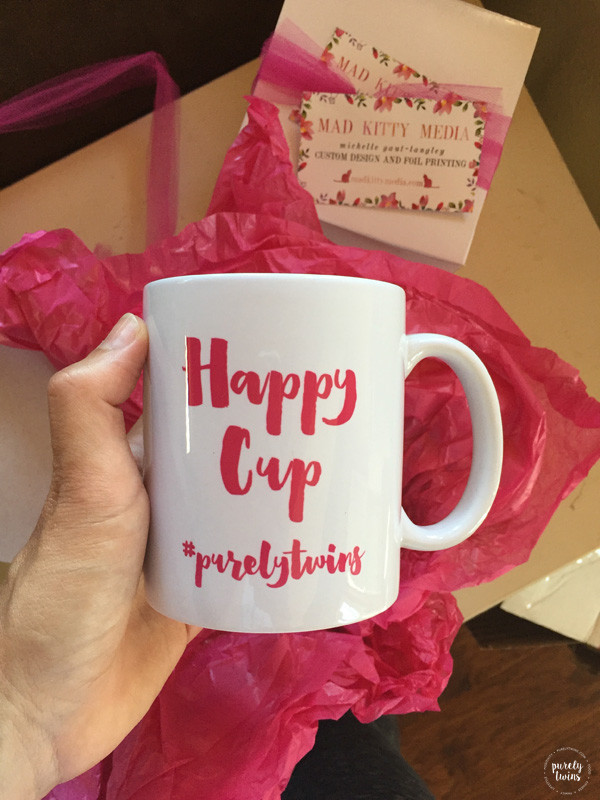 We got customized coffee mugs that say HAPPY CUP!!