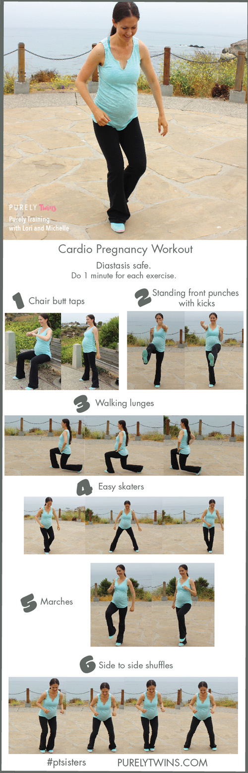  Alright my fit moms ready to do some cardio with me? Looking for ideas for cardio during pregnancy? Try this bodyweight prenatal cardio focused routine that you can do during any trimester. This workout routine is safe for moms that have diastasis to continue to protect your core. Cardio pregnancy workout you can do anywhere anytime.