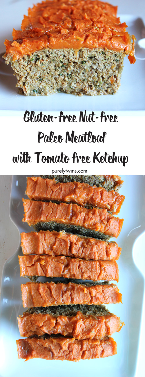 Gluten-free Meatloaf (grain-free, primal, Paleo, whole30) is perfect for a weeknight meal! it's packed with flavor & lots of vegetables! Easy to make and includes a follow along recipe video. This paleo meatloaf is made without nuts with a tomato-free ketchup.