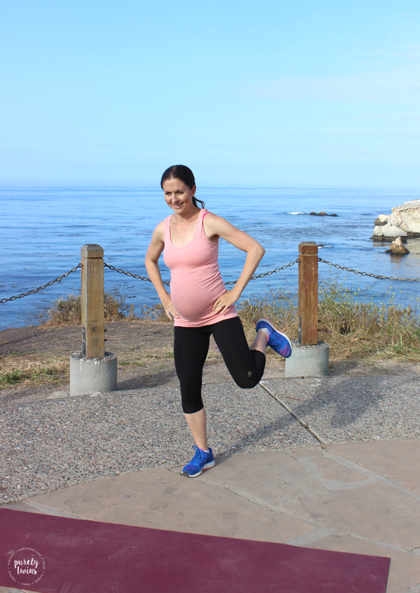 Bodyweight prenatal workout. A workout for moms to do in their 3rd trimester of pregnancy that uses no equipment. 3 moves that target leg and core strength. Click to get follow along workout video. You can do this workout for all trimesters and post partum. 
