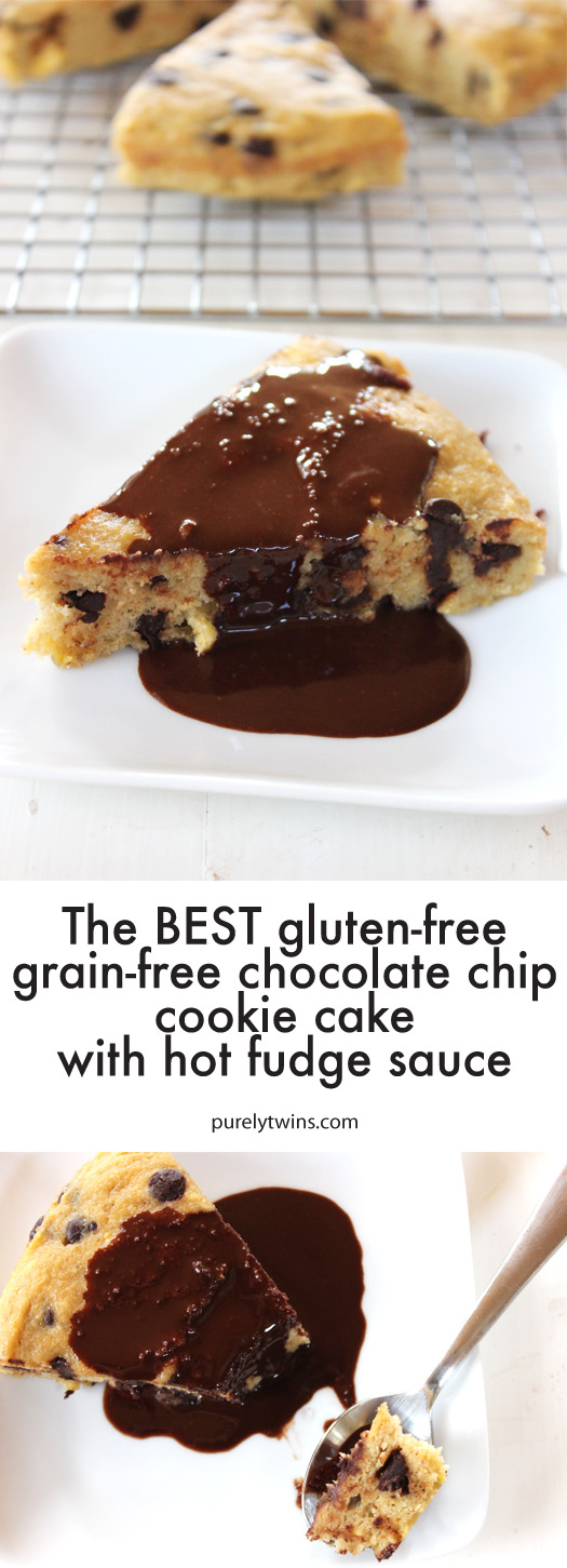 Chocolate chip cookie or cake? Love both? How about both! This gluten-free grain-free chocolate chip cooke cake is soft, full flavor and easy on the tummy to digest. It’s so incredibly easy to make using our favorite ingredient plantains. No eggs or dairy needed for this cookie cake recipe with a simple rich chocolate sauce.