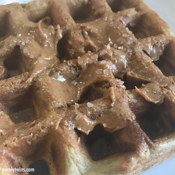 Plantain waffles with peanut butter
