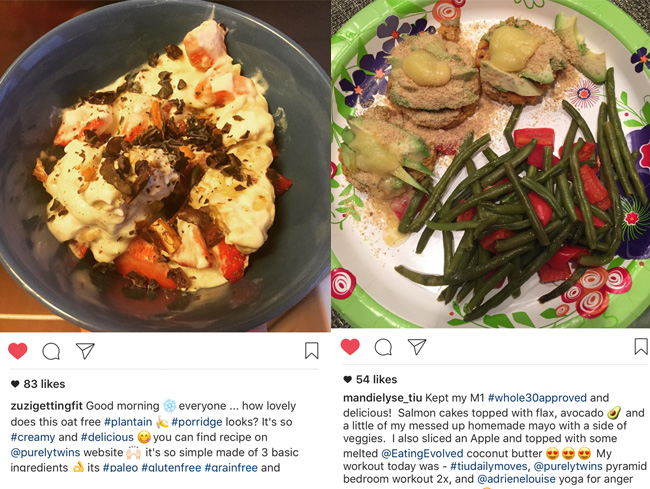 purely-twins sisters community shout outs for making recipe and doing workout