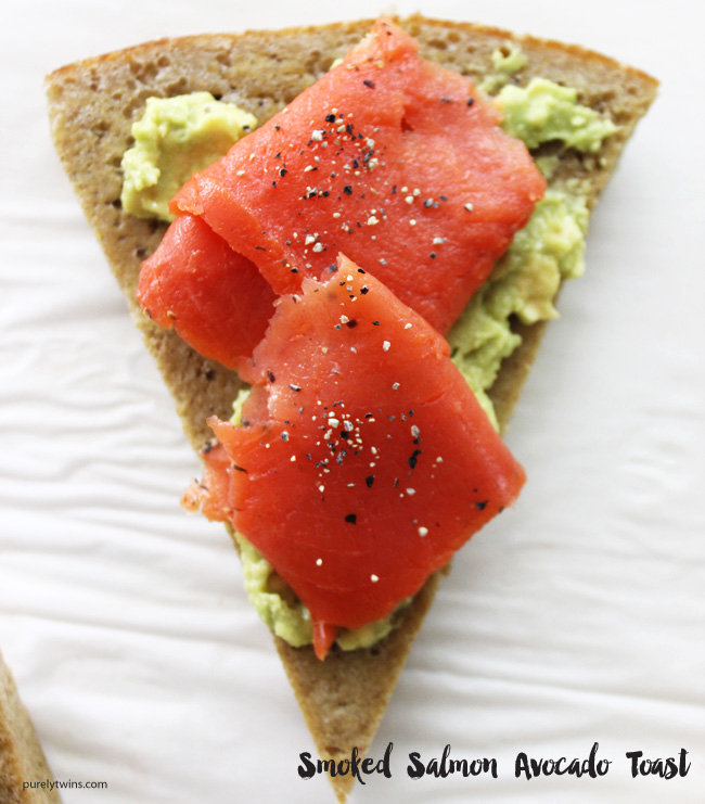 Gluten-free grain-free avocado toast on plantain bread with smoked salmon