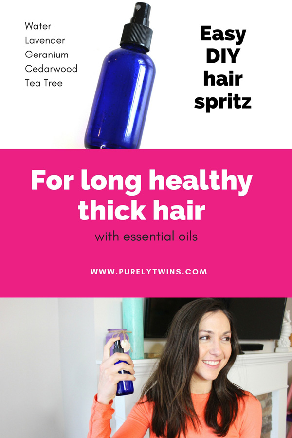 A simple DIY natural hair spray for healthy long thick hair using essential oils. Click to find our more of our tips and products for keeping our long thick hair healthy.